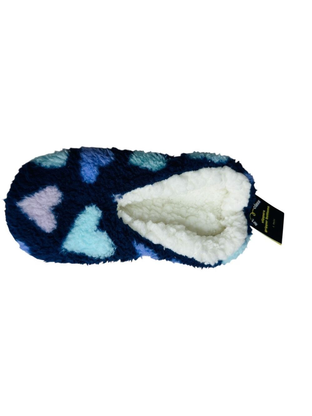 Art Class Kids Fuzzy Slippers Heart Print Cozy Sherpa Lined Gripper Bottoms M L
